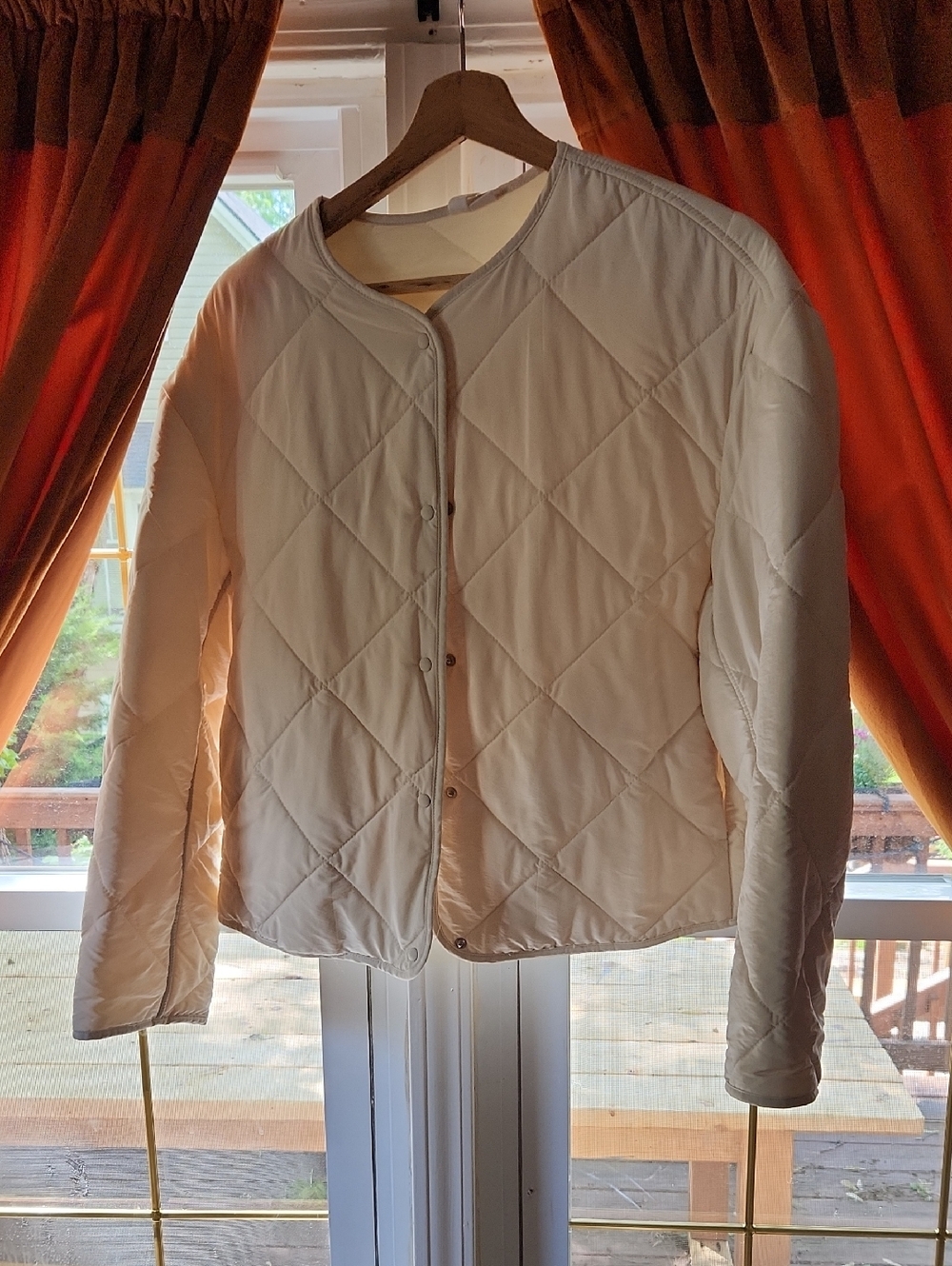Mango Cream Quilted Snap-Front Jacket